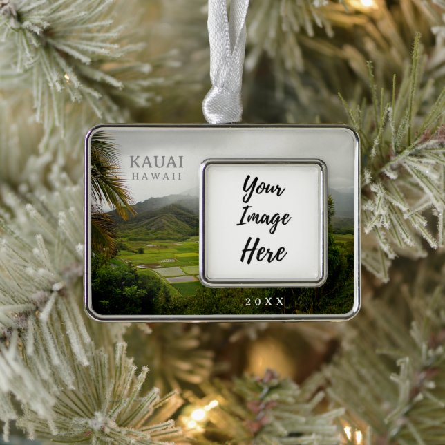 Kauai Hawaii Landscape Photography w/ Year Silver Plated Framed Ornament (Tree)