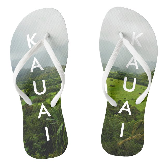 Kauai, Hawaii Landscape Scene w/ Text Jandals (Footbed)