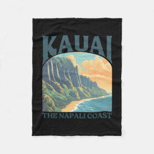 Kauai Hawaii Na Pali Coast Vintage Beach Fleece Blanket