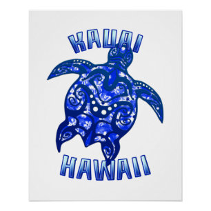 Kauai Hawaii Vacation Tribal Turtle Poster