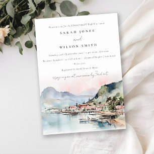 Kauai Hawaii Watercolor Landscape Engagement Invitation