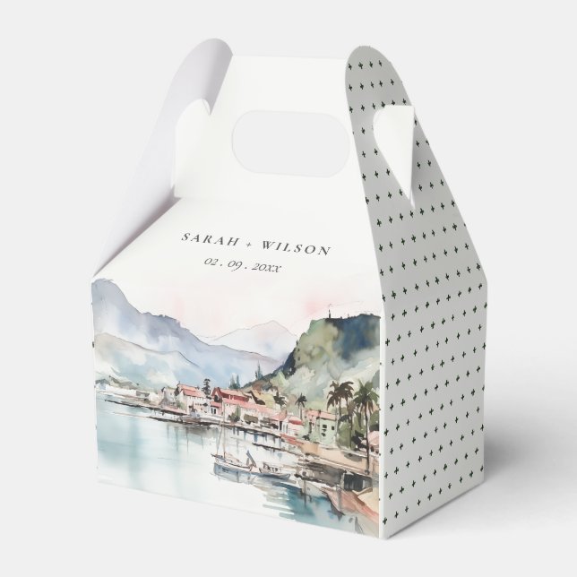 Kauai Hawaii Watercolor Landscape Wedding Favour Box (Front Side)