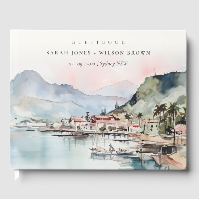 Kauai Hawaii Watercolor Landscape Wedding Guest Book (Front)