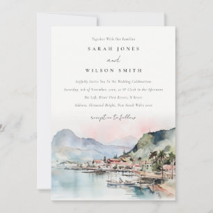 Kauai Hawaii Watercolor Landscape Wedding Invitation