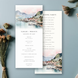 Kauai Hawaii Watercolor Landscape Wedding Program Invitation