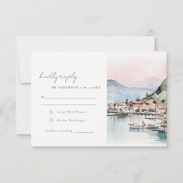Kauai Hawaii Watercolor Landscape Wedding RSVP Card (Front)