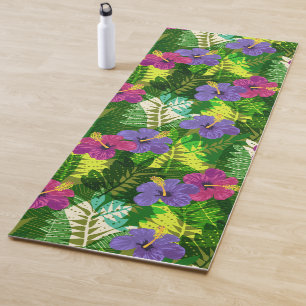 Kauai Jungle Hawaiian Hibiscus and Palms - Fuchsia Yoga Mat