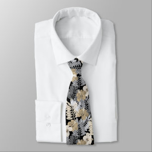 Kauai Jungle Hawaiian Hibiscus and Palms - Neutral Tie