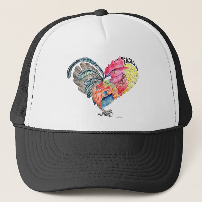 Kauai Love Rooster Heartimal Trucker Hat (Front)