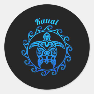Kauai Ocean Blue Tribal Turtle Classic Round Sticker