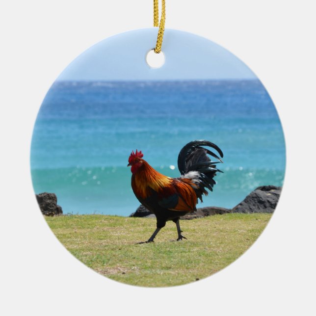 Kauai rooster ceramic tree decoration (Front)