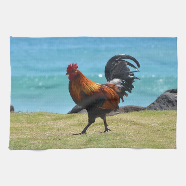 Kauai rooster tea towel (Horizontal)