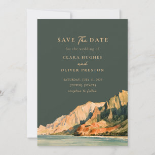 Kauai Sea Cliff Sunset Watercolor Pacific Wedding Save The Date