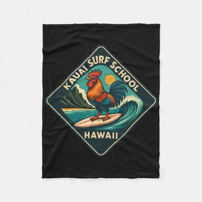 Kauai Surf Rooster Chicken  Fleece Blanket (Front)