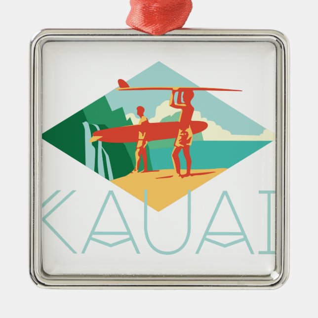 Kauai Surfers Metal Tree Decoration (Front)