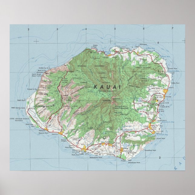 Kauai Vintage Map Poster (Front)
