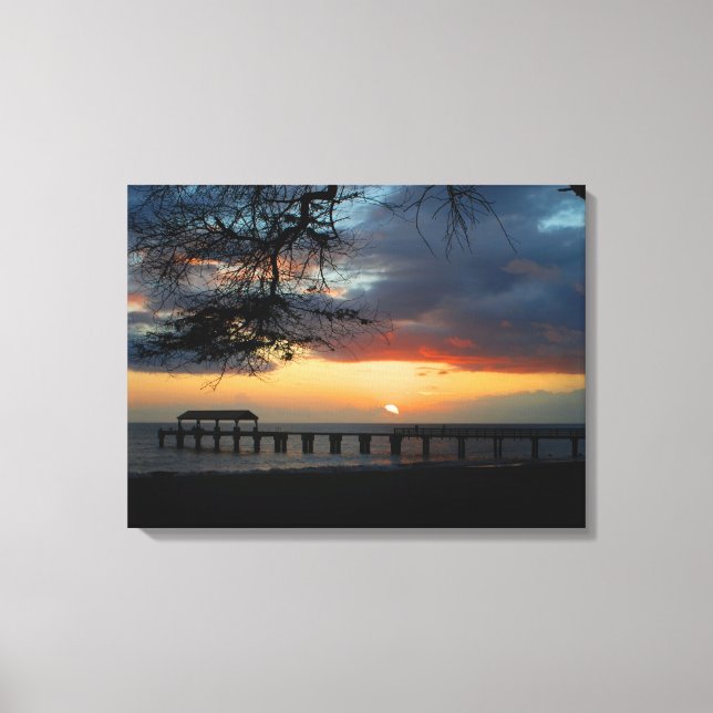 Kauai Waimea Pier Sunset Canvas Print (Front)