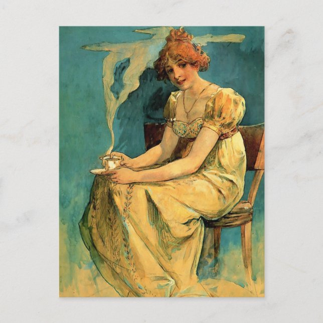 Kava By Alphonse (Alfons) Mucha ~ Art Nouveau Postcard (Front)
