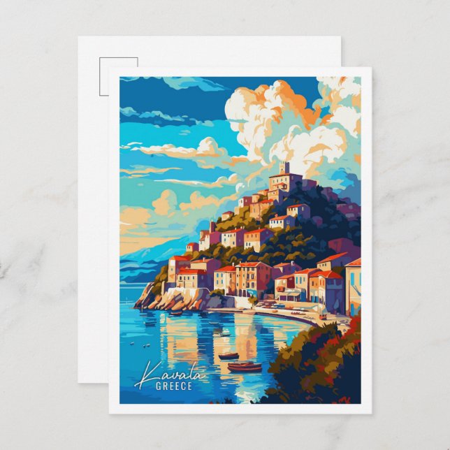 Kavala Greece Art vintage travel illustration Postcard (Front/Back)