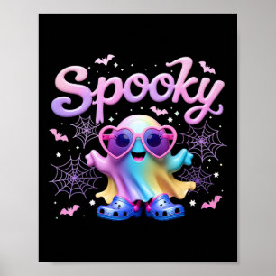 Kawaai Pastel Spooky Bow Ghost With Lights Hallowe Poster