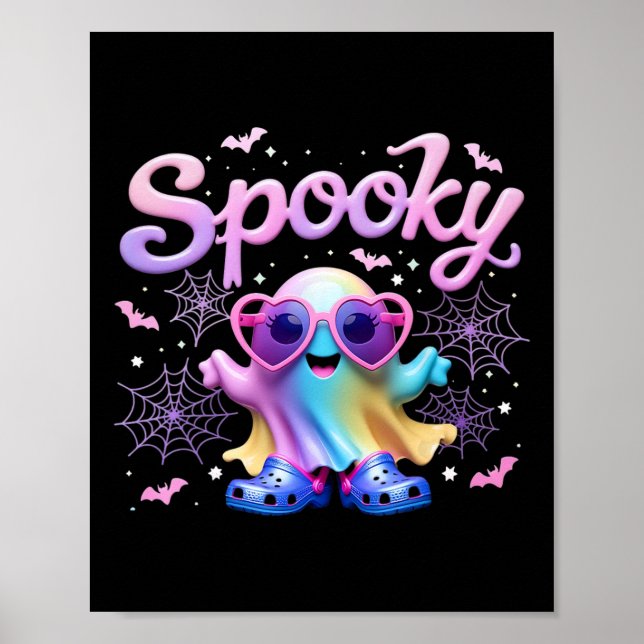 Kawaai Pastel Spooky Bow Ghost With Lights Hallowe Poster (Front)