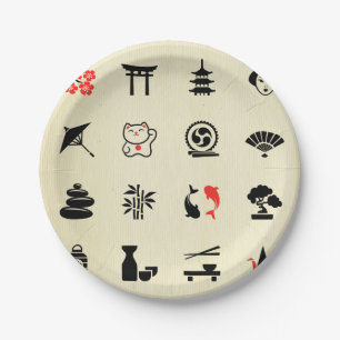 Kawai multi colour asian good luck symbols cute paper plate