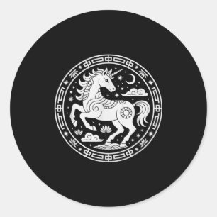 Kawaii 2026 Unicorn Year Of The Horse Zodiac Girl Classic Round Sticker
