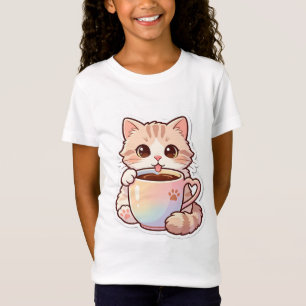 Kawaii Adorable Cat in Rainbow Coffee Cup T-Shirt