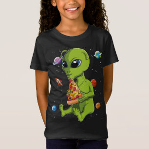 Kawaii Alien Eating Pizza Lover UFO Extraterrestri T-Shirt