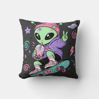 Kawaii Alien Skater Bubble Tea Design Cushion