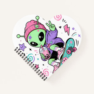 Kawaii Alien Skater Bubble Tea Design Notebook