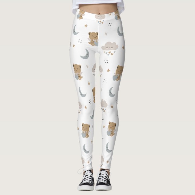 Kawaii Angel Cats & Clouds (1) Leggings (Front)