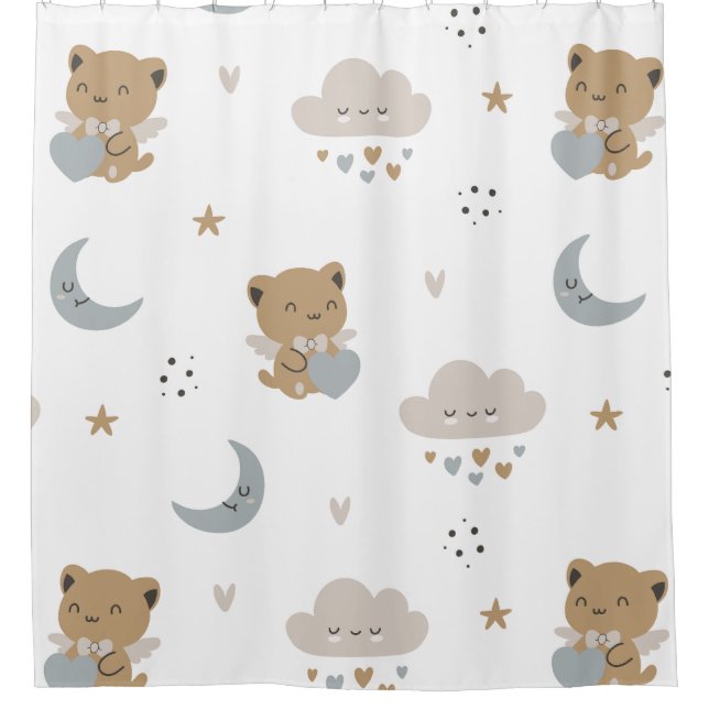 Kawaii Angel Cats & Clouds (1) Shower Curtain (Front)