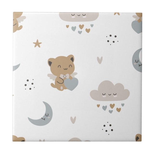 Kawaii Angel Cats & Clouds (1) Tile (Front)