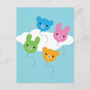 Kawaii Animal Balloons Postcard