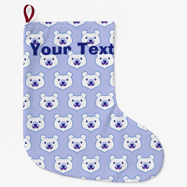 Kawaii Animal Lover Cartoon Polar Bear Large Christmas Stocking (Front)
