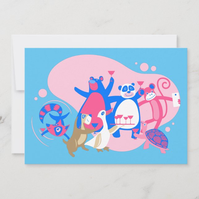 kawaii animal party selfie funny invitation (Front)