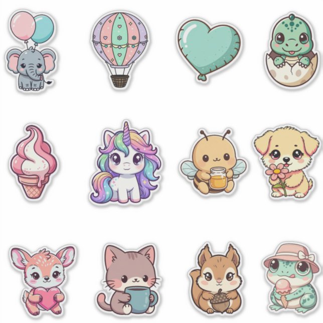 Kawaii Animal Sticker Bundle – Cute Fantasy & Anim (Front)