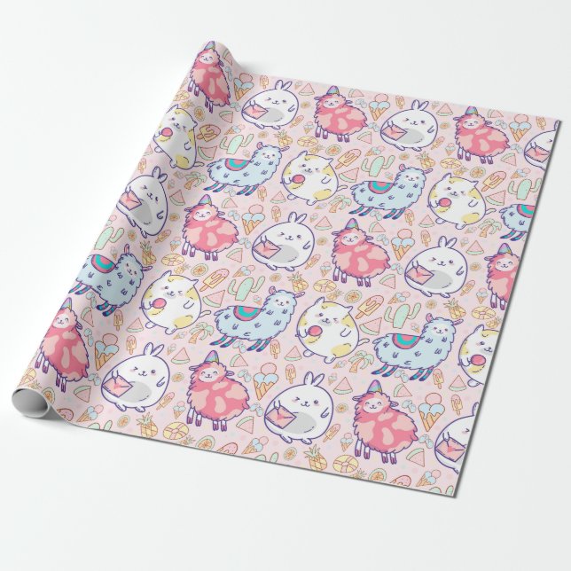 Kawaii Animals  Wrapping Paper (Unrolled)