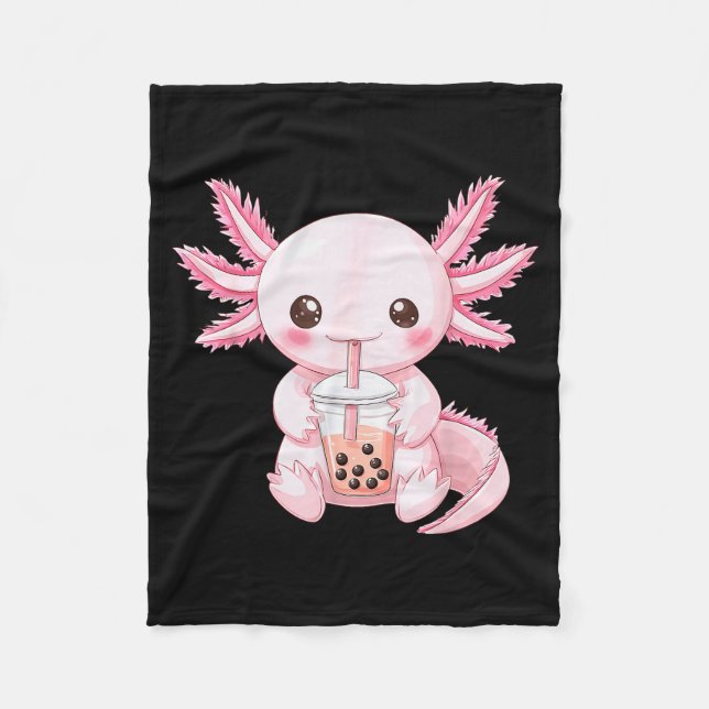 Kawaii Anime Axolotl Boba  Fleece Blanket (Front)