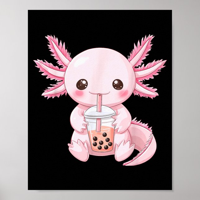 Kawaii Anime Axolotl Boba  Poster (Front)