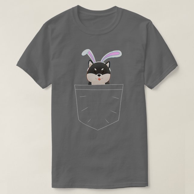 Kawaii Anime Black Shiba Inu with Cute Bunny Ears  T-Shirt (Design Front)