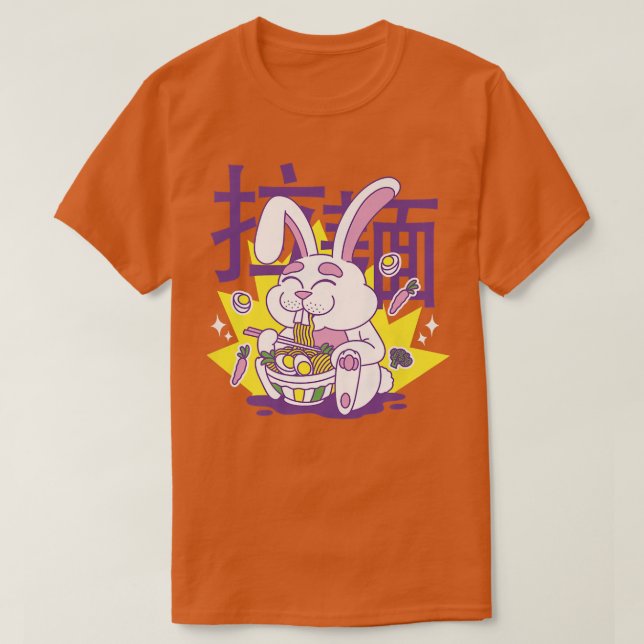 Kawaii Anime Bunny Eating Ramen Japanese Food 560 T-Shirt (Design Front)