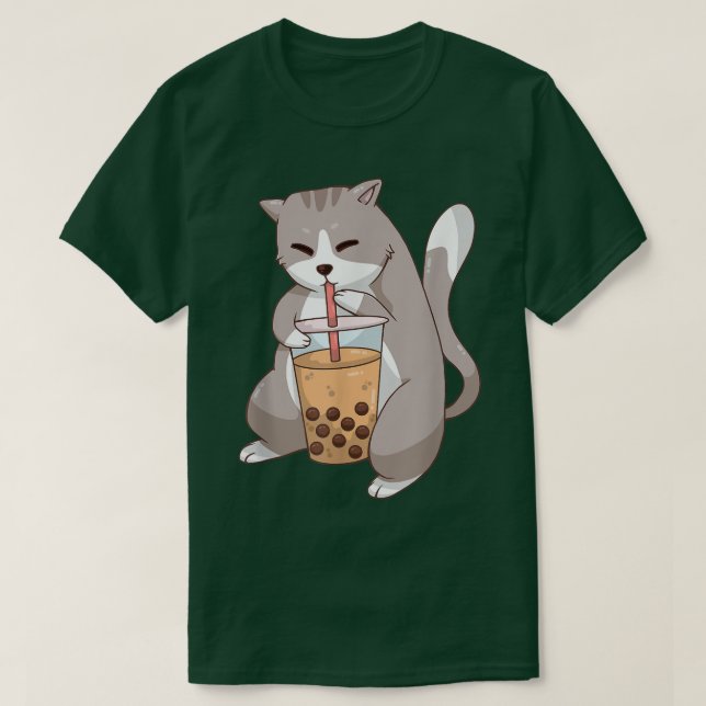 Kawaii Anime Cat Boba Tea Cute Kitten Cat Neko Bub T-Shirt (Design Front)