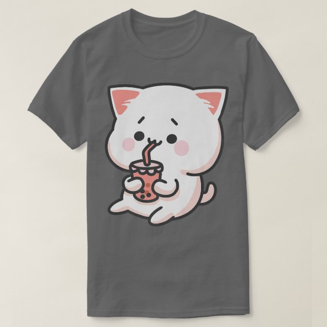 Kawaii Anime Cat Bubble Tea Neko Boba Tea Milk Cut T-Shirt (Design Front)
