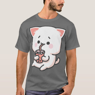Kawaii Anime Cat Bubble Tea Neko Boba Tea Milk Cut T-Shirt