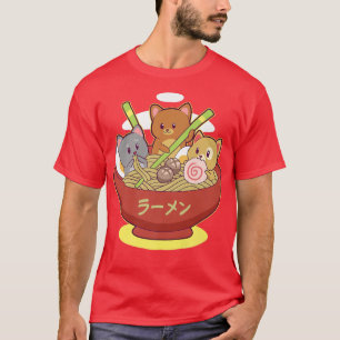 Kawaii Anime Cat Eating Ramen Japanese Noodle Asia T-Shirt