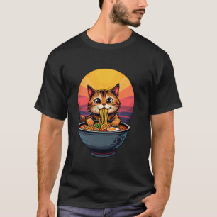 Kawaii Anime Cat Eating Ramen Noodles Japanese For T-Shirt