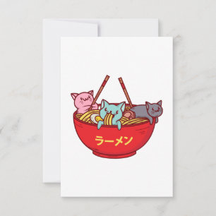 Kawaii Anime Cat Funny Adorable Japanese Ramen Thank You Card