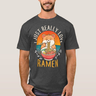 Kawaii Anime Cat Gift Girls Love Ramen Japanese Fo T-Shirt